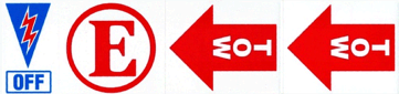 safety decals, e, off spark and 2 tow