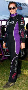 Michaela Dumesny races in her Lady Eagle Safetywear custom drivers uniform, made by women for women